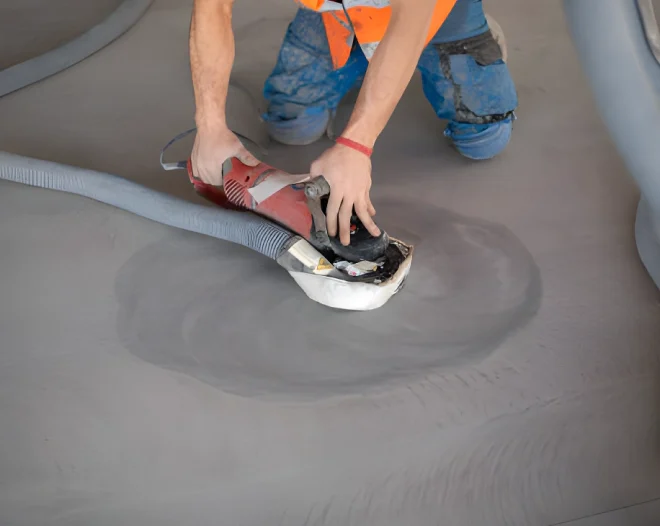 a person preparing the garage floor before the epoxy application