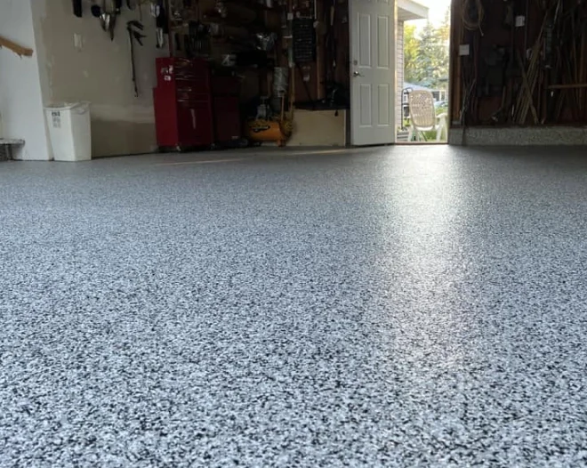 a recently finished flake epoxy flooring